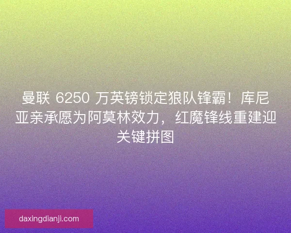 曼联 6250 万英镑锁定狼队锋霸！库尼亚亲承愿为阿莫林效力，红魔锋线重建迎关键拼图