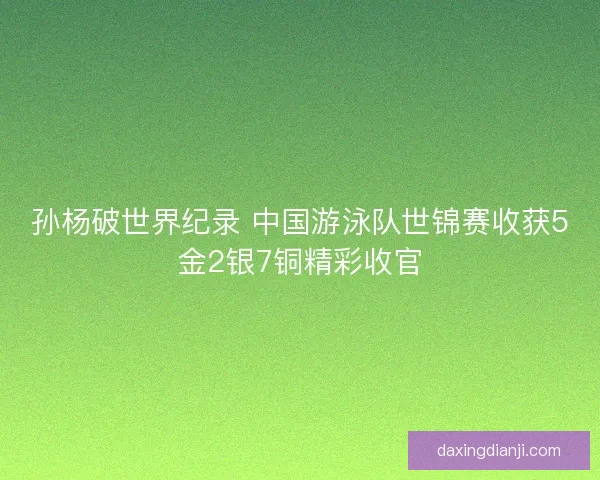 孙杨破世界纪录 中国游泳队世锦赛收获5金2银7铜精彩收官